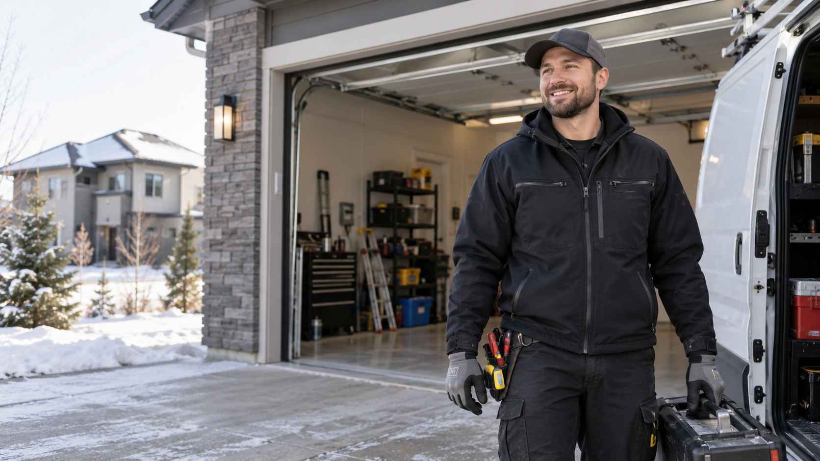 B&W garage door technician at an Edmonton home